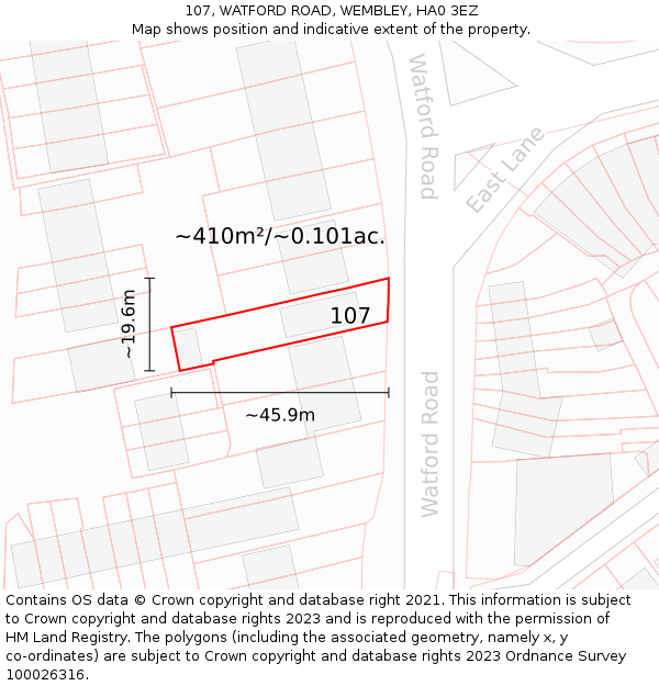 107, WATFORD ROAD, WEMBLEY, HA0 3EZ: Plot and title map