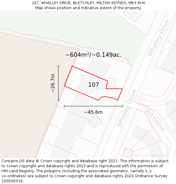 107, WHALLEY DRIVE, BLETCHLEY, MILTON KEYNES, MK3 6HX: Plot and title map