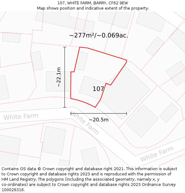 107, WHITE FARM, BARRY, CF62 9EW: Plot and title map