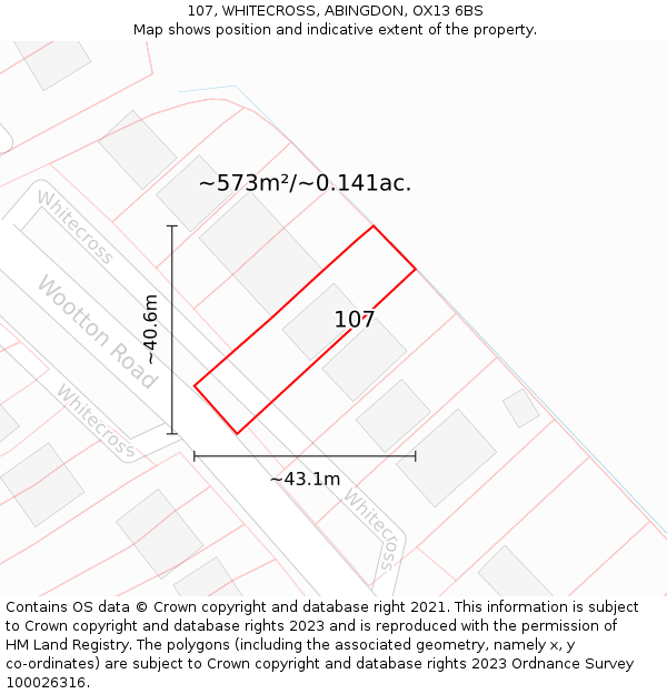 107, WHITECROSS, ABINGDON, OX13 6BS: Plot and title map