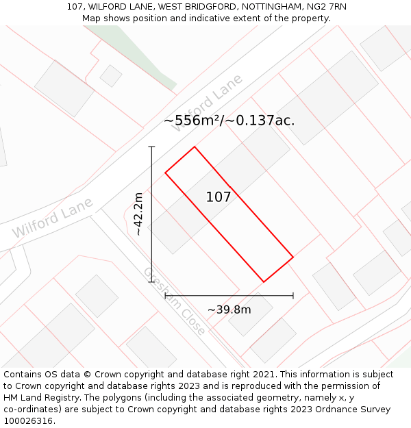 107, WILFORD LANE, WEST BRIDGFORD, NOTTINGHAM, NG2 7RN: Plot and title map