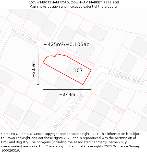 107, WIMBOTSHAM ROAD, DOWNHAM MARKET, PE38 9QB: Plot and title map