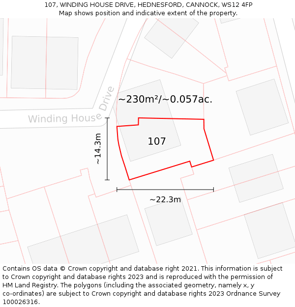 107, WINDING HOUSE DRIVE, HEDNESFORD, CANNOCK, WS12 4FP: Plot and title map