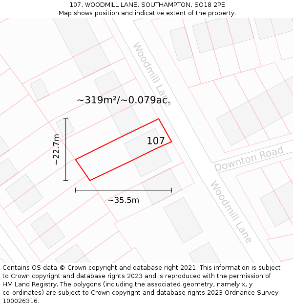 107, WOODMILL LANE, SOUTHAMPTON, SO18 2PE: Plot and title map