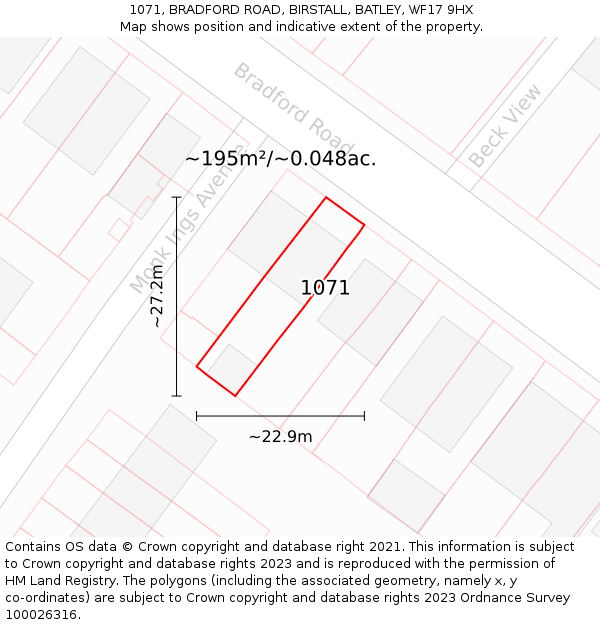 1071, BRADFORD ROAD, BIRSTALL, BATLEY, WF17 9HX: Plot and title map