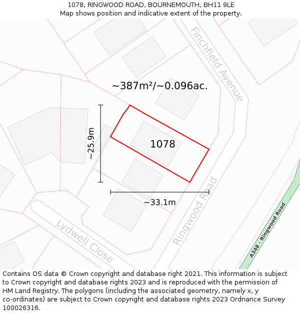 1078, RINGWOOD ROAD, BOURNEMOUTH, BH11 9LE: Plot and title map