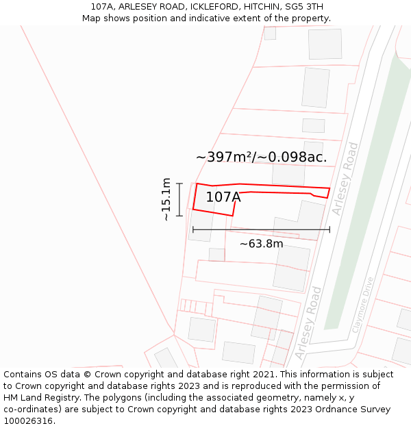 107A, ARLESEY ROAD, ICKLEFORD, HITCHIN, SG5 3TH: Plot and title map