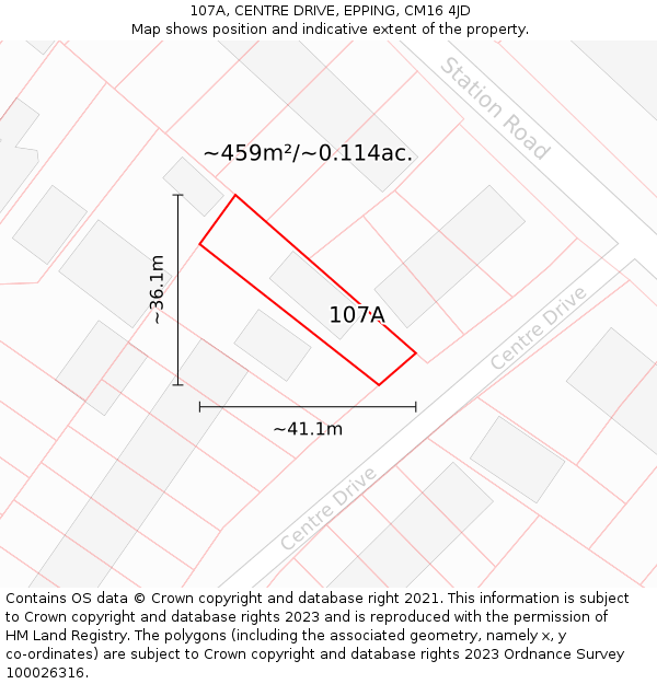107A, CENTRE DRIVE, EPPING, CM16 4JD: Plot and title map