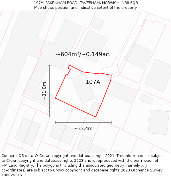 107A, FAKENHAM ROAD, TAVERHAM, NORWICH, NR8 6QB: Plot and title map