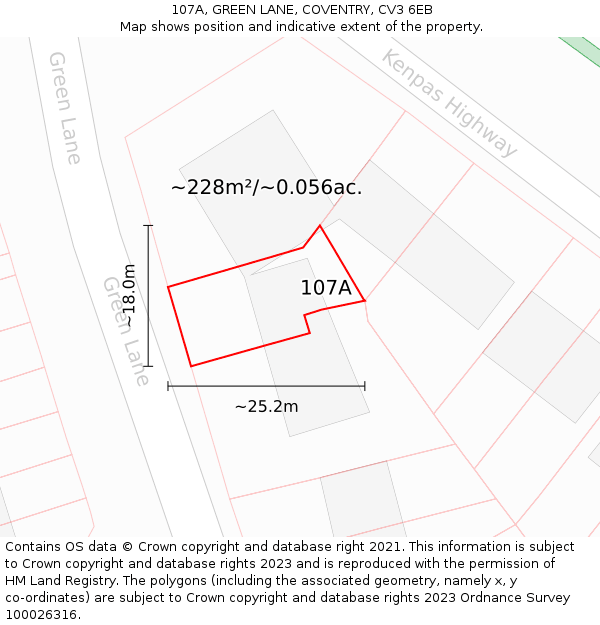 107A, GREEN LANE, COVENTRY, CV3 6EB: Plot and title map