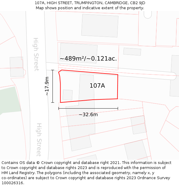 107A, HIGH STREET, TRUMPINGTON, CAMBRIDGE, CB2 9JD: Plot and title map