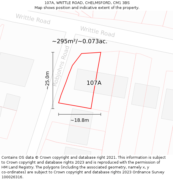 107A, WRITTLE ROAD, CHELMSFORD, CM1 3BS: Plot and title map