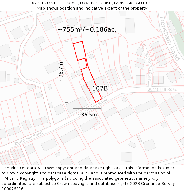 107B, BURNT HILL ROAD, LOWER BOURNE, FARNHAM, GU10 3LH: Plot and title map