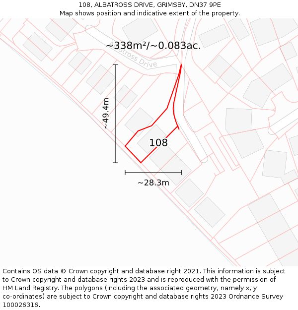 108, ALBATROSS DRIVE, GRIMSBY, DN37 9PE: Plot and title map