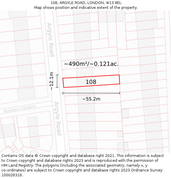 108, ARGYLE ROAD, LONDON, W13 8EL: Plot and title map