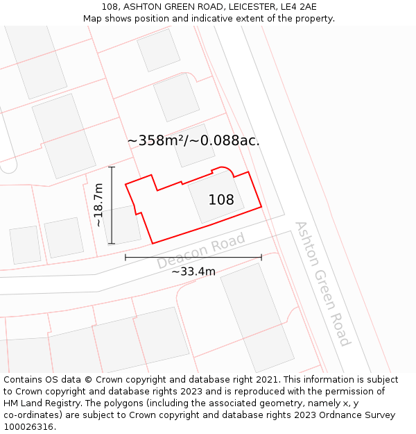 108, ASHTON GREEN ROAD, LEICESTER, LE4 2AE: Plot and title map