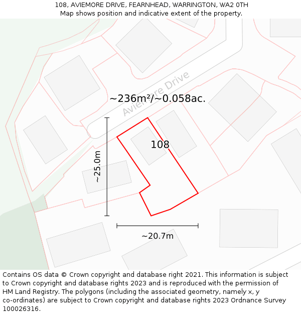 108, AVIEMORE DRIVE, FEARNHEAD, WARRINGTON, WA2 0TH: Plot and title map