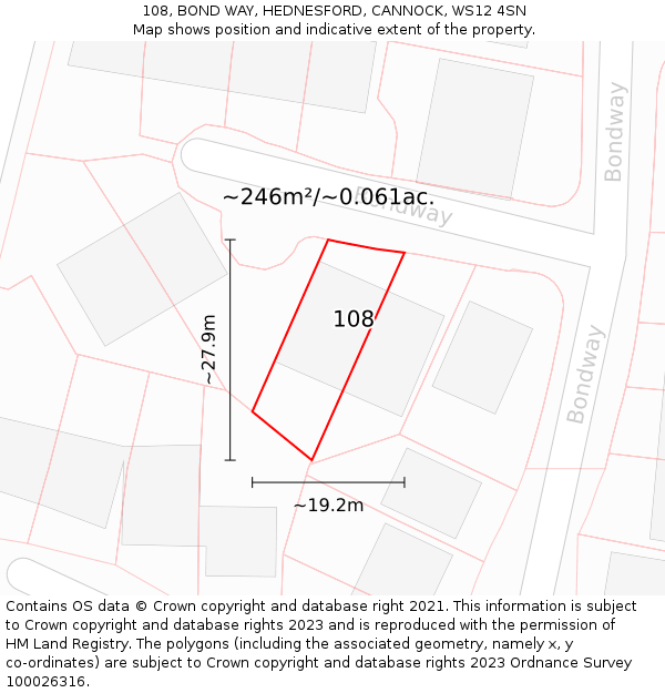 108, BOND WAY, HEDNESFORD, CANNOCK, WS12 4SN: Plot and title map