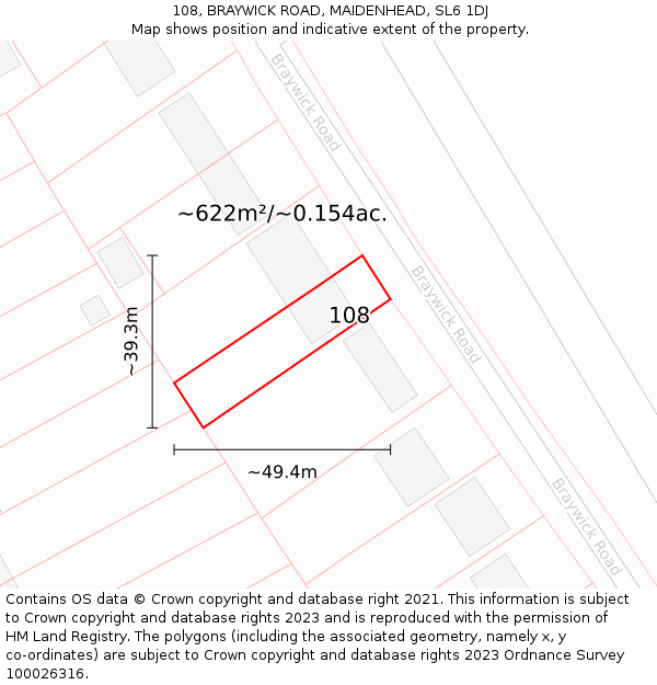 108, BRAYWICK ROAD, MAIDENHEAD, SL6 1DJ: Plot and title map