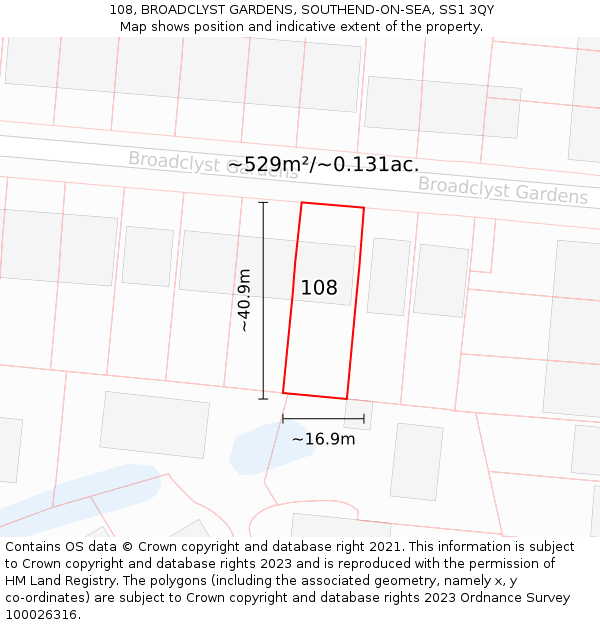 108, BROADCLYST GARDENS, SOUTHEND-ON-SEA, SS1 3QY: Plot and title map