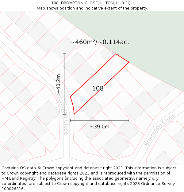 108, BROMPTON CLOSE, LUTON, LU3 3QU: Plot and title map