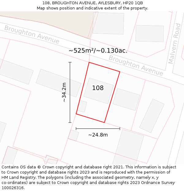 108, BROUGHTON AVENUE, AYLESBURY, HP20 1QB: Plot and title map