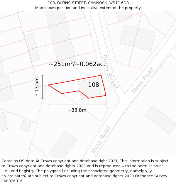 108, BURNS STREET, CANNOCK, WS11 6DR: Plot and title map