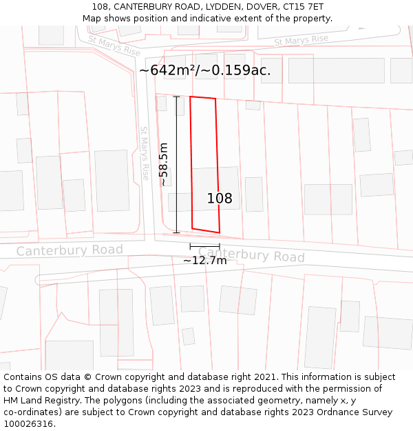 108, CANTERBURY ROAD, LYDDEN, DOVER, CT15 7ET: Plot and title map