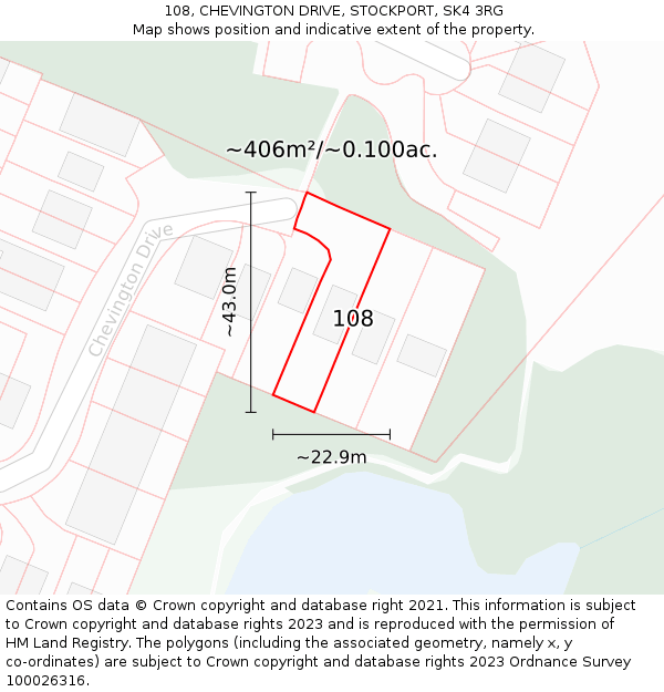 108, CHEVINGTON DRIVE, STOCKPORT, SK4 3RG: Plot and title map