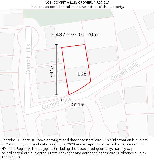 108, COMPIT HILLS, CROMER, NR27 9LP: Plot and title map