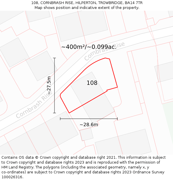 108, CORNBRASH RISE, HILPERTON, TROWBRIDGE, BA14 7TR: Plot and title map