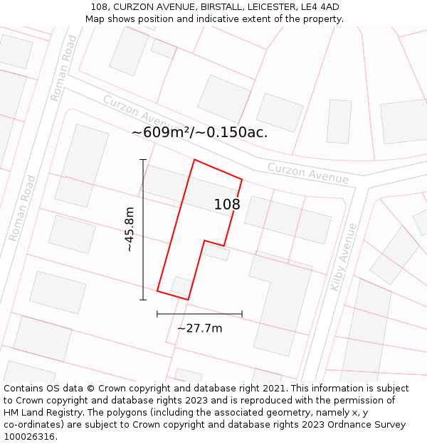 108, CURZON AVENUE, BIRSTALL, LEICESTER, LE4 4AD: Plot and title map