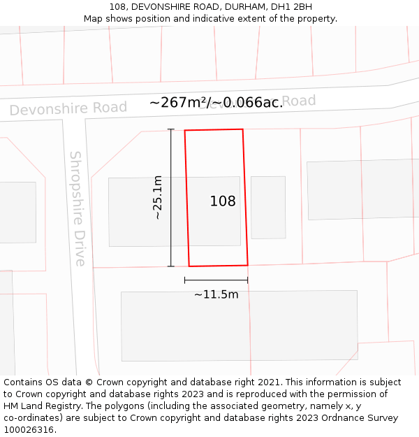 108, DEVONSHIRE ROAD, DURHAM, DH1 2BH: Plot and title map