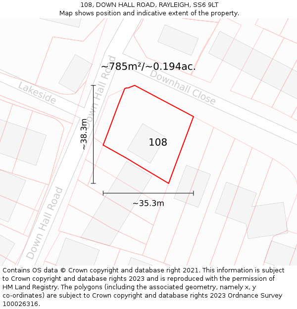 108, DOWN HALL ROAD, RAYLEIGH, SS6 9LT: Plot and title map
