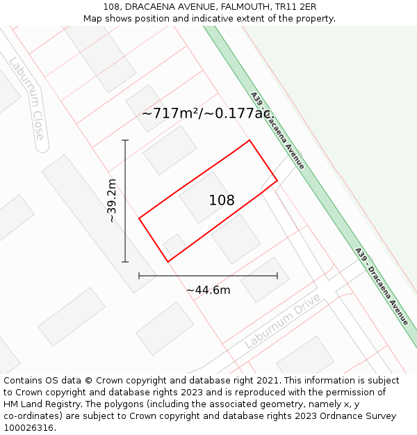 108, DRACAENA AVENUE, FALMOUTH, TR11 2ER: Plot and title map