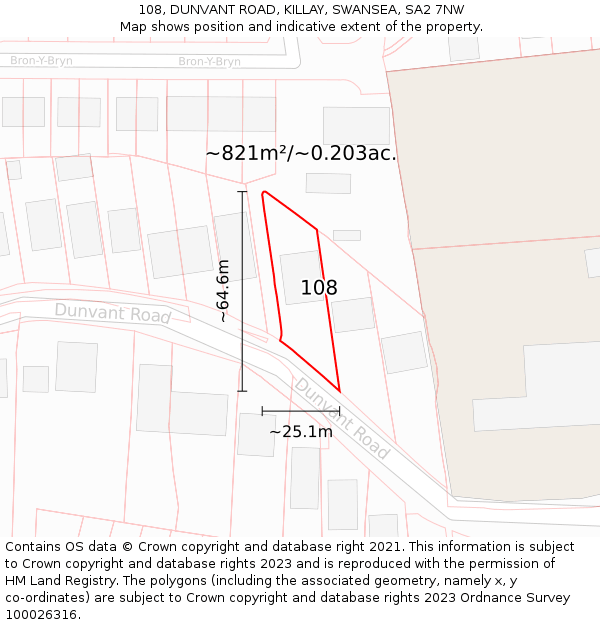 108, DUNVANT ROAD, KILLAY, SWANSEA, SA2 7NW: Plot and title map