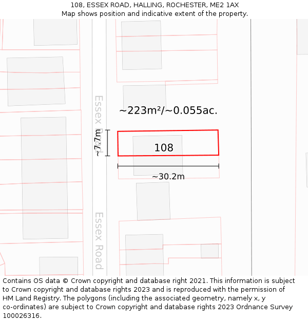 108, ESSEX ROAD, HALLING, ROCHESTER, ME2 1AX: Plot and title map