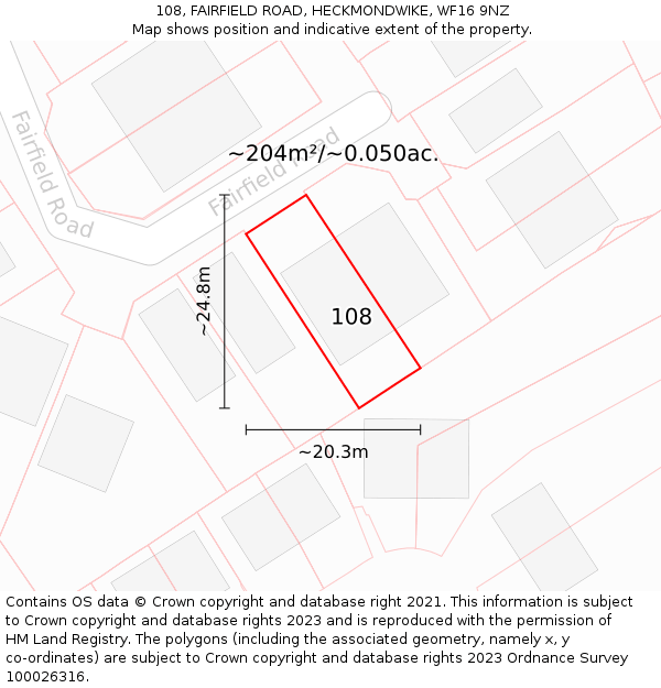 108, FAIRFIELD ROAD, HECKMONDWIKE, WF16 9NZ: Plot and title map