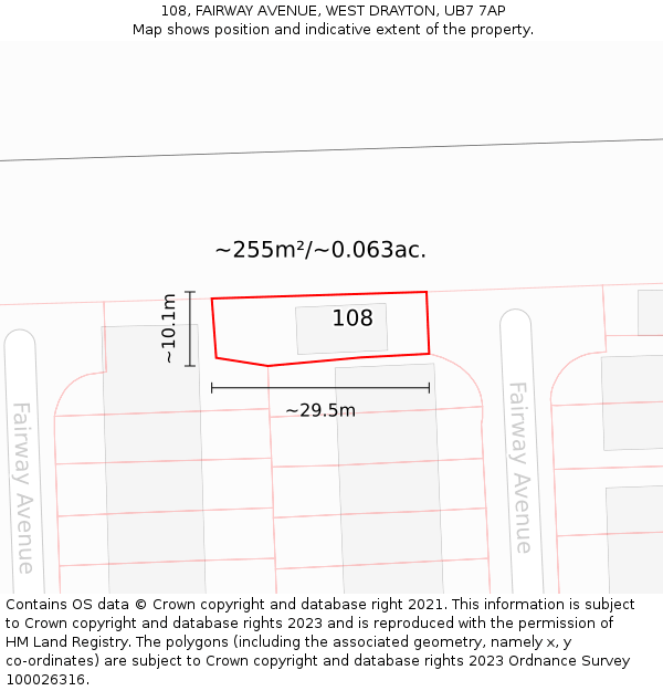 108, FAIRWAY AVENUE, WEST DRAYTON, UB7 7AP: Plot and title map