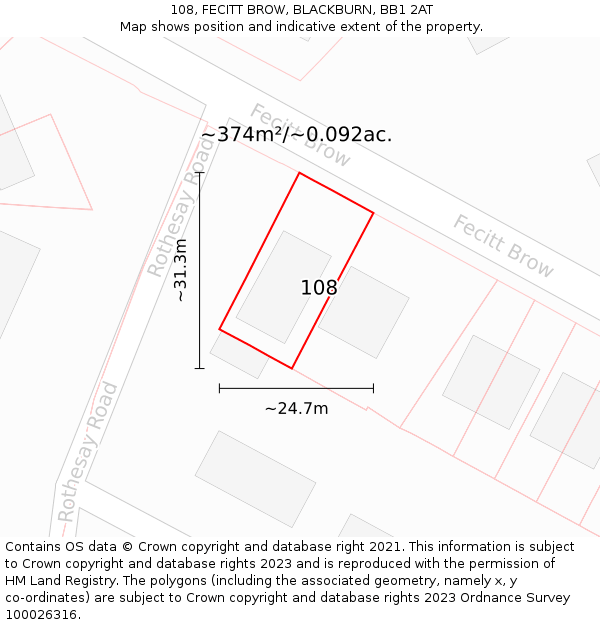 108, FECITT BROW, BLACKBURN, BB1 2AT: Plot and title map