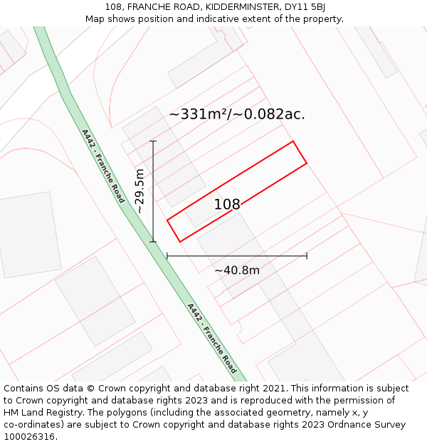 108, FRANCHE ROAD, KIDDERMINSTER, DY11 5BJ: Plot and title map