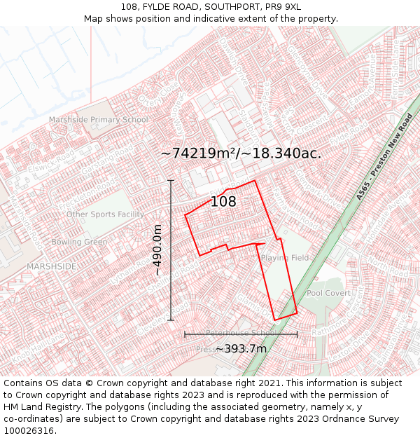 108, FYLDE ROAD, SOUTHPORT, PR9 9XL: Plot and title map