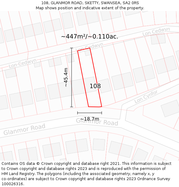 108, GLANMOR ROAD, SKETTY, SWANSEA, SA2 0RS: Plot and title map