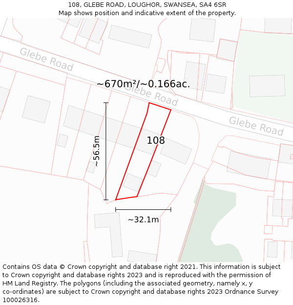 108, GLEBE ROAD, LOUGHOR, SWANSEA, SA4 6SR: Plot and title map