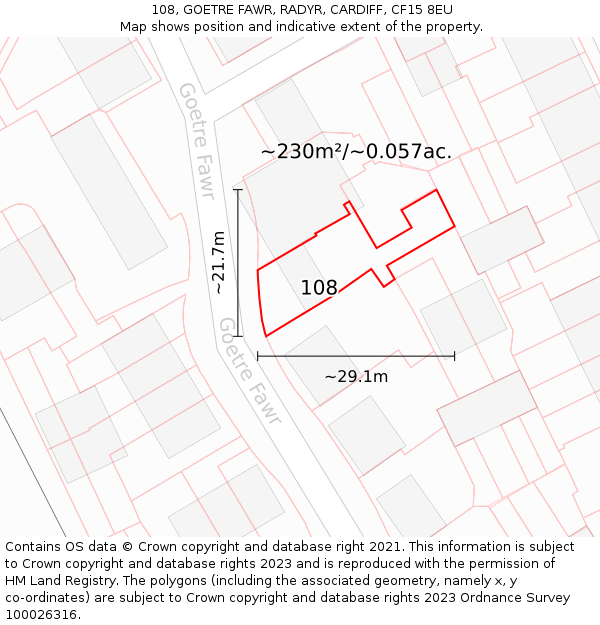 108, GOETRE FAWR, RADYR, CARDIFF, CF15 8EU: Plot and title map