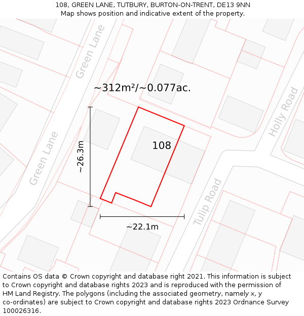 108, GREEN LANE, TUTBURY, BURTON-ON-TRENT, DE13 9NN: Plot and title map