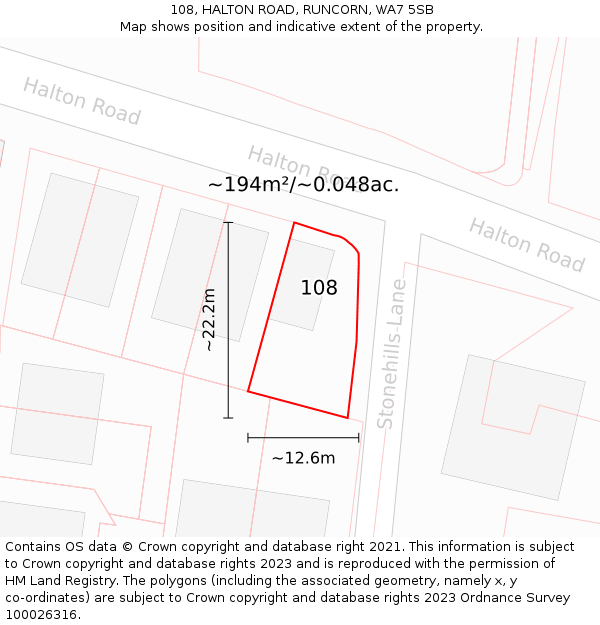 108, HALTON ROAD, RUNCORN, WA7 5SB: Plot and title map