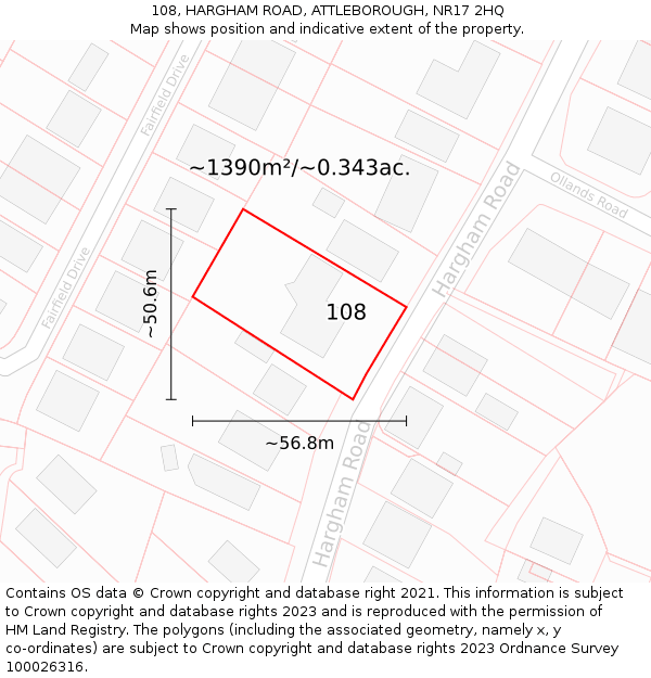 108, HARGHAM ROAD, ATTLEBOROUGH, NR17 2HQ: Plot and title map