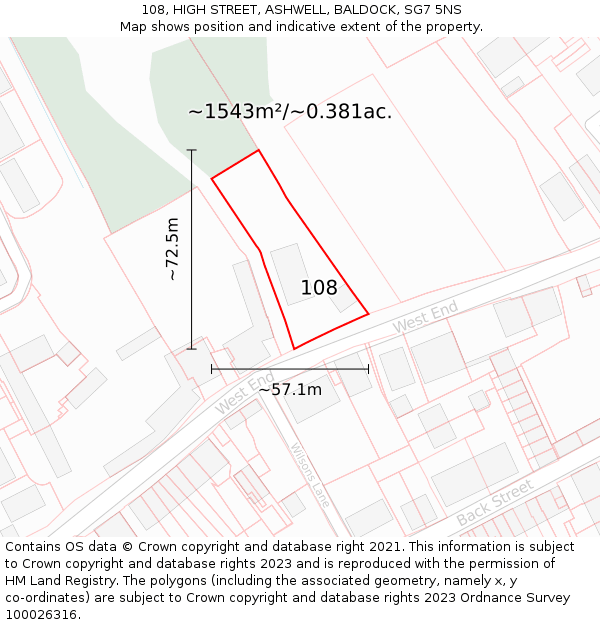 108, HIGH STREET, ASHWELL, BALDOCK, SG7 5NS: Plot and title map