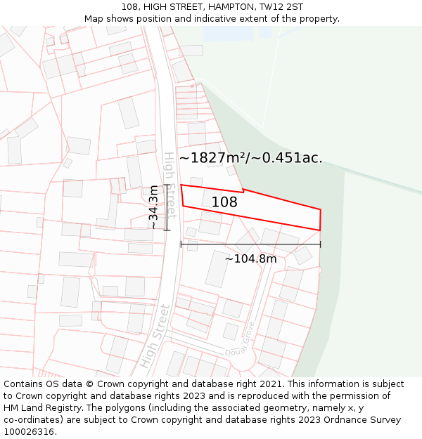 108, HIGH STREET, HAMPTON, TW12 2ST: Plot and title map